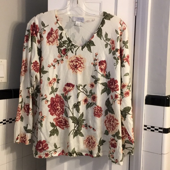 3X CJ Banks Floral Cotton Sweater with Bead Embellishment - Picture 10 of 15